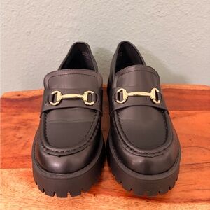 Black Loafers with Gold Detail